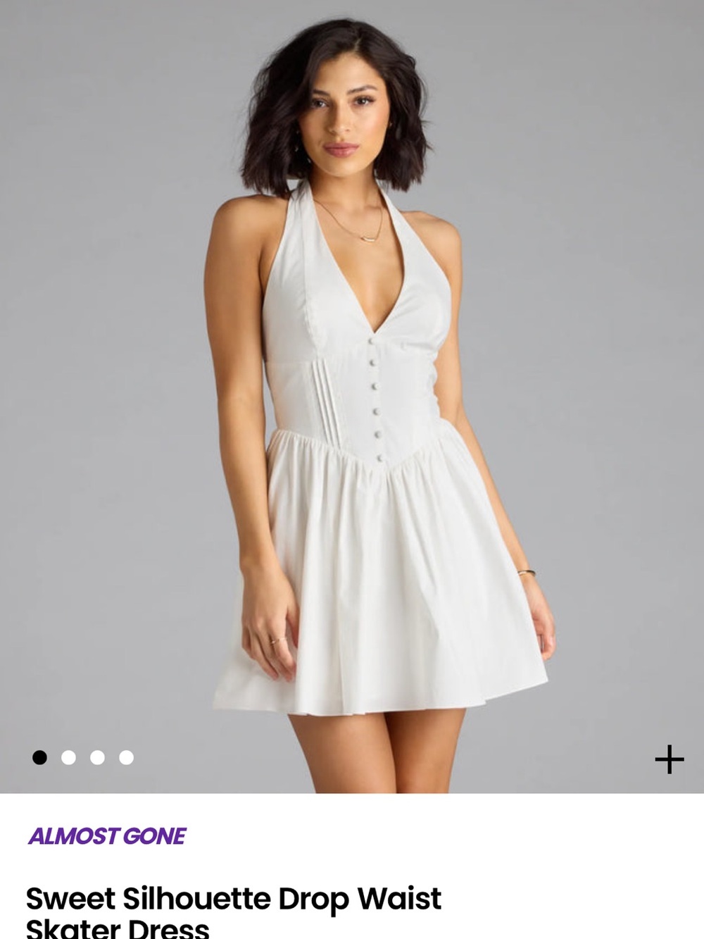 Windsor White Halter Button-Front Skater Dress